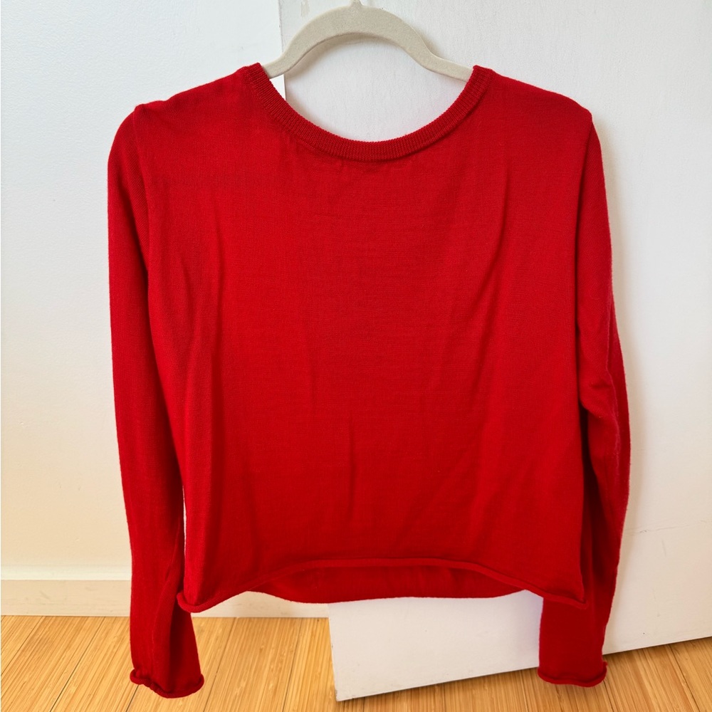 100% wool red crewneck, made in Australia